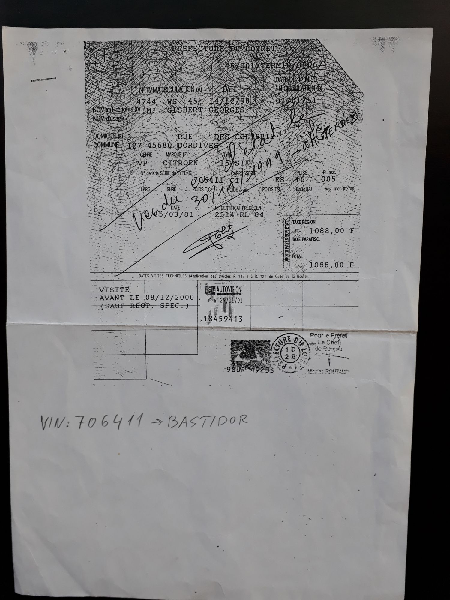 DOCUMENT CITROEN 15 SIX